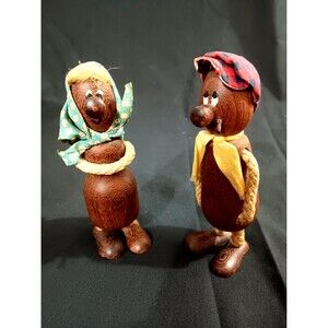 Rare Vintage Andy Capp & Flo Capp Hand Carved Wood Figurines